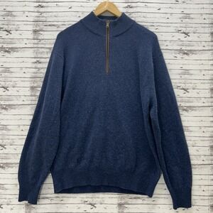 Orvis 1/4 Zip Sweater Mens L Navy Blue 100% Wool Pullover Stretch Knit Casual